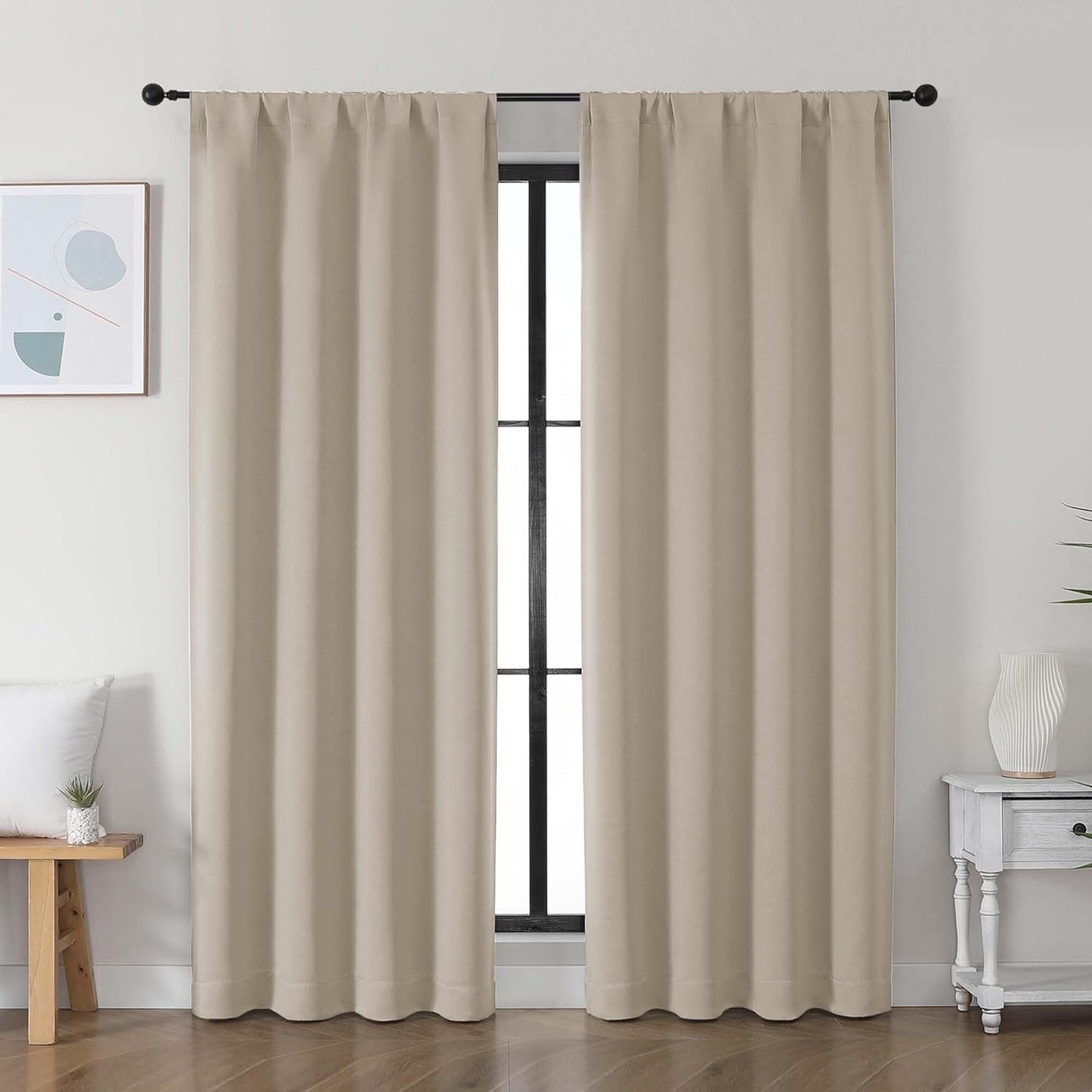 Simplebrand Ava Sage Green Blackout Curtains for Bedroom 63 Inch Length 2 Panels Set, Solid Thermal Insulated Energy Saving Rod Pocket Window Treatment Curtains Blackout Drapes, W40 x L63 Inch, Sage - Colors B
