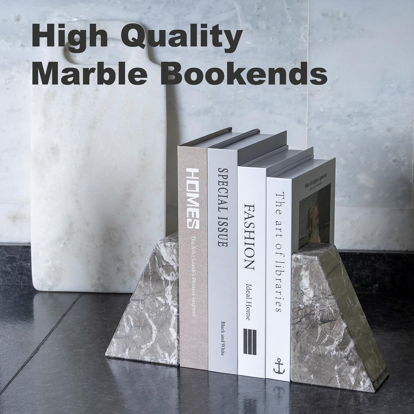 Karibiber Travertine Bookends for Heavy Books, Marble Decorative Bookends for Shelves, Heavy-Duty Stone Book Ends for Hardback Book & Cookbooks, Unique Book Stopper & Holder, Travertino Italy
