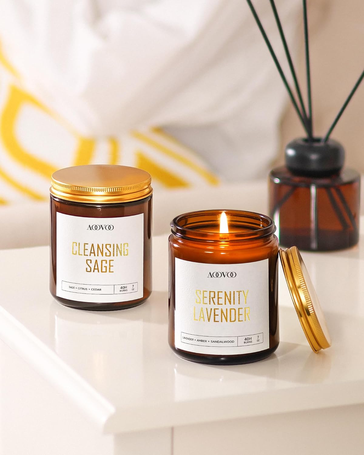 AOOVOO Scented Candles - 4PC Candle Set, 36 oz Soy Candles, Soy Candle for Home Scented, Lavender/Vanilla/Eucalyptus/Sage