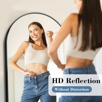 DUMOS Arched Full Length Mirror with Stand 64"x21" Floor Standing Aluminum Frame for Bedroom Body Hanging Leaning Modern Simple Home Decor Shatter-proorf Nano Glass Wall Living Room Cloakroom Black