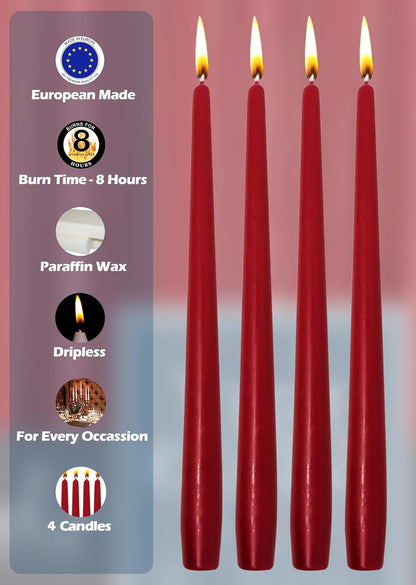 Hyoola Tall Taper Candles - 10 Inch Metallic Gold Unscented Dripless Taper Candles - 8 Hour Burn Time - 4 Pack
