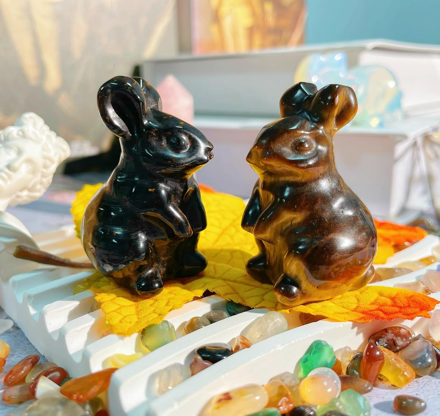 DUQGUHO Bunny Decor Easter Rabbit Decor Crystals Easter Gifts Decoration Bunny Statue Amethyst Crystals Figurines Bunny 1.5’’