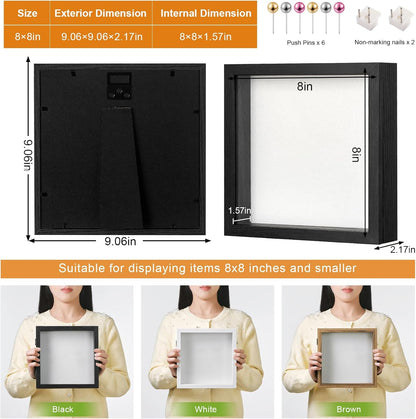 8x10 Deep Shadow Box Picture Frame Display Case with Linen Back and Stand,Real Glass Black Shadow Memory Box Frame 8x10 for Flower Baby Pet Wedding Photo Art Craft Memorial Wall Decor Gift