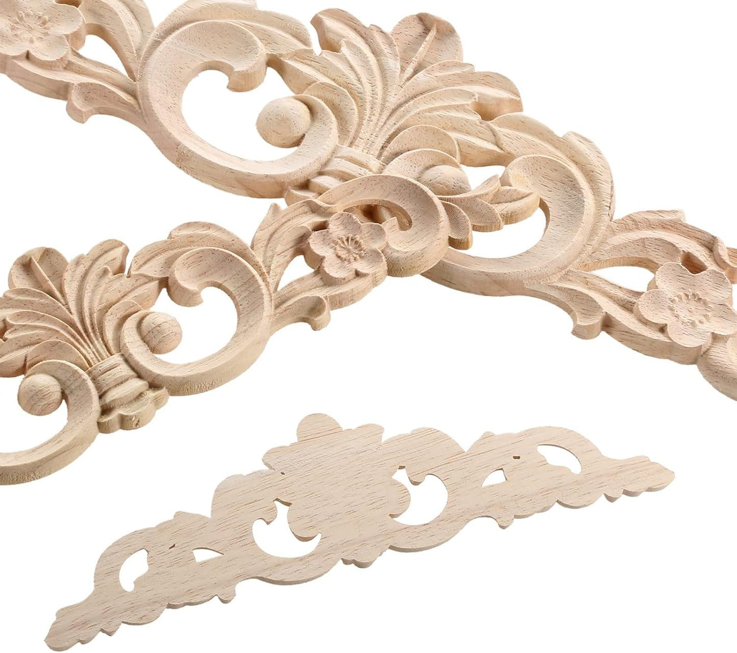 MUXSAM Carved Wood Appliques Onlays, Long Wooden Decals Trim Molding Rosette Inlays for Door Wall Mantel Cabinet Door Dresser Closet Mirror Decoration Furniture Transfer(1-Pack, 20x5cm/7.9" x2)