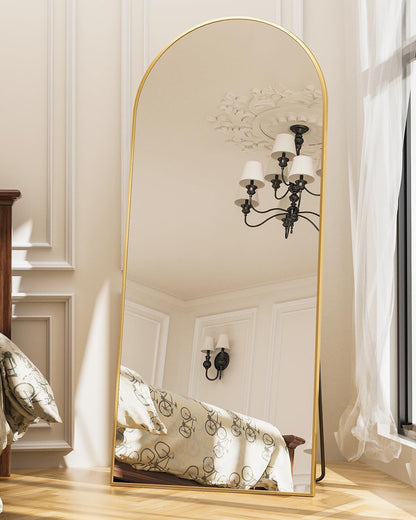 Antok 71" x28” Arched Full Length Floor Mirror, Black Aluminum Frame, Free Standing/Wall Mount/Leaning for Bedroom, Living Room, Dressing Room