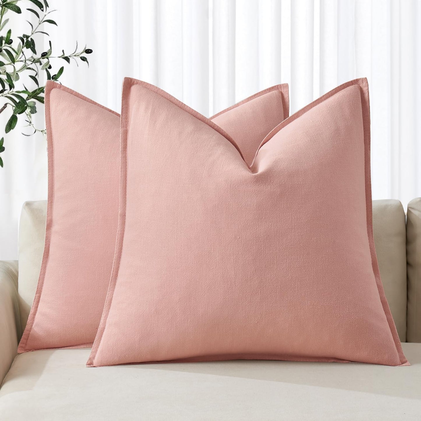 MIULEE Decorative Linen Euro Sham Pillow Covers 26x26 Cream White Boho Farmhouse Neutral Couch Throw Pillows for Bed Pack of 2 Accent Modern Pillowcase Sofa Livingroom Home Decor