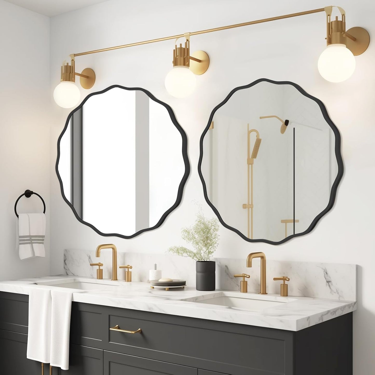 WallBeyond Round Wavy Mirror for Wall Decorative 24 inch, Modern Round Mirror Aluminum Frame for Bathroom Bedroom Living Room Home House Office Entryway, Gold