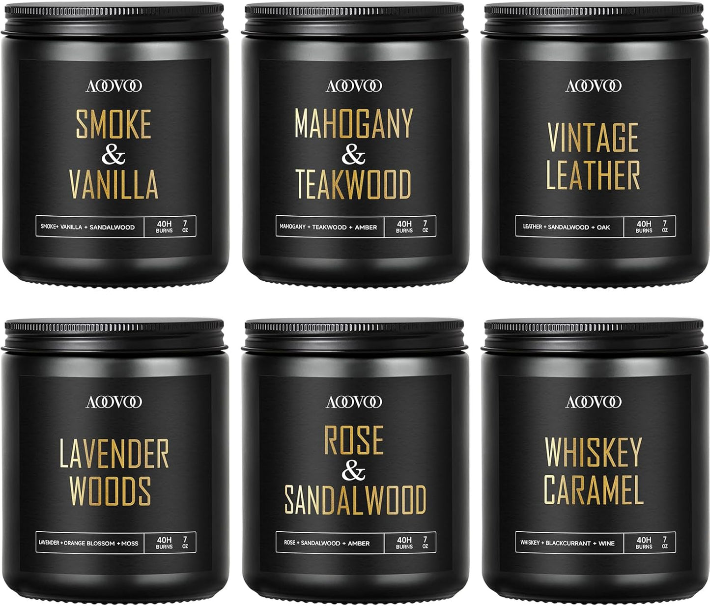 AOOVOO Scented Candles Set - 6 Pack Men Candles for Home Scented, 42 oz Soy Wax, 300 Hour Long Lasting Candle, Soy Candle Gifts Set for Men, Birthday, Valentine, Christmas, Anniversary Present