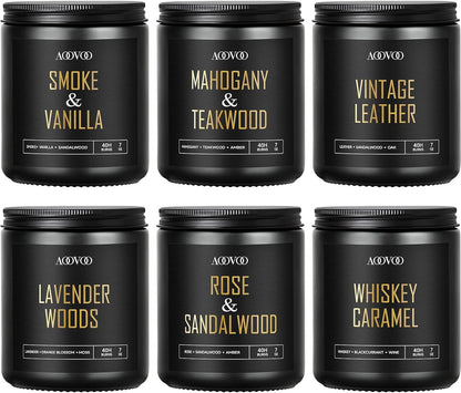 AOOVOO Scented Candles Set - 6 Pack Men Candles for Home Scented, 42 oz Soy Wax, 300 Hour Long Lasting Candle, Soy Candle Gifts Set for Men, Birthday, Valentine, Christmas, Anniversary Present