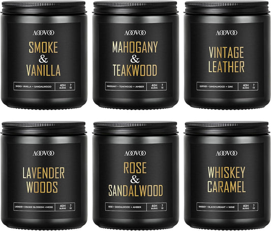 AOOVOO Scented Candles Set - 6 Pack Men Candles for Home Scented, 42 oz Soy Wax, 300 Hour Long Lasting Candle, Soy Candle Gifts Set for Men, Birthday, Valentine, Christmas, Anniversary Present