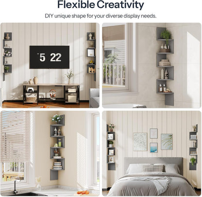HOOBRO Corner Shelf Wall-Mounted, Set of 2 Floating Corner Shelves for Wall, 4-Tier Corner Bookshelves for Living Room, Bedroom, Bathroom, Home Office, Black BK25BJP201