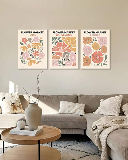 Sage Green Boho Wall Art Set of 3, Minimalist Framed Wall Art Geometric Line Leaf Sun Moon Beige Green Canvas Artwork Paintings, Abstract Botanical Boho Room Decor, Office, 12"x16"
