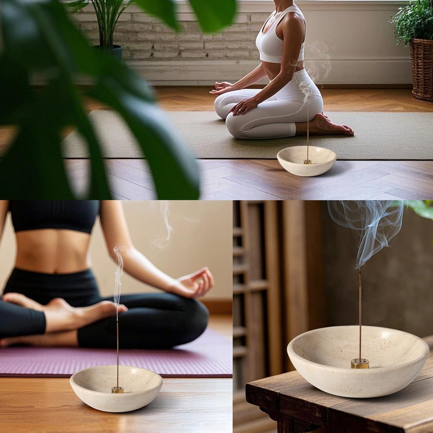 Koville Natural Marble Incense Holder, Incense Holder for Sticks with 9 Holes, Handmade Incense Burner Ash Catcher for Meditation Yoga SPA, Balsam Fir/Palo Santo/Sage/Cone (Green)