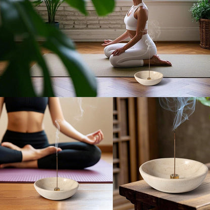 Koville Natural Marble Incense Holder, Incense Holder for Sticks with 9 Holes, Handmade Incense Burner Ash Catcher for Meditation Yoga SPA, Balsam Fir/Palo Santo/Sage/Cone (Green)