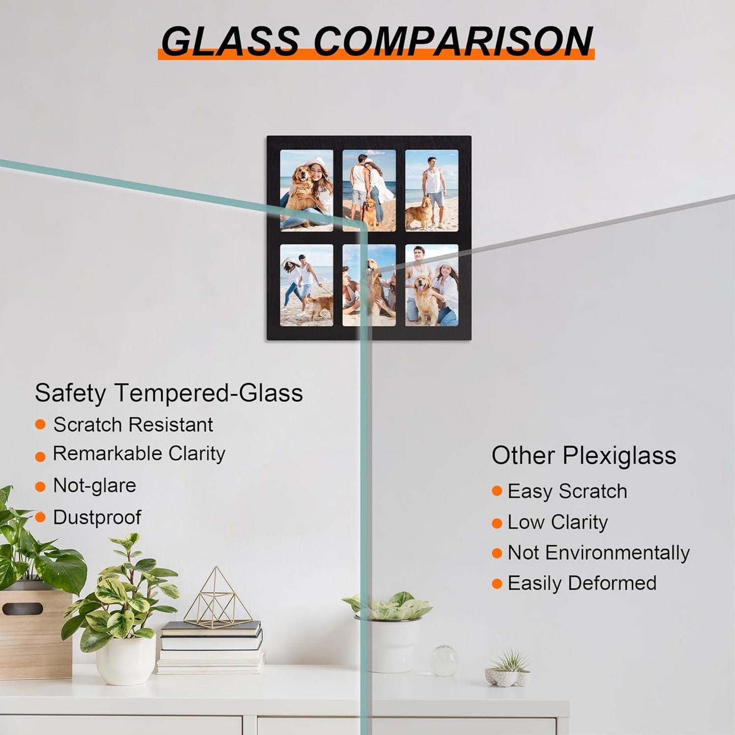 YESKAY 4x6 Picture Frame Collage for Wall Decor, Multiple Photo Collage Frames with Tempered Glass, 7-Opening for 4 x 6 Picture Frames, Rustic Brown, 1 Pack