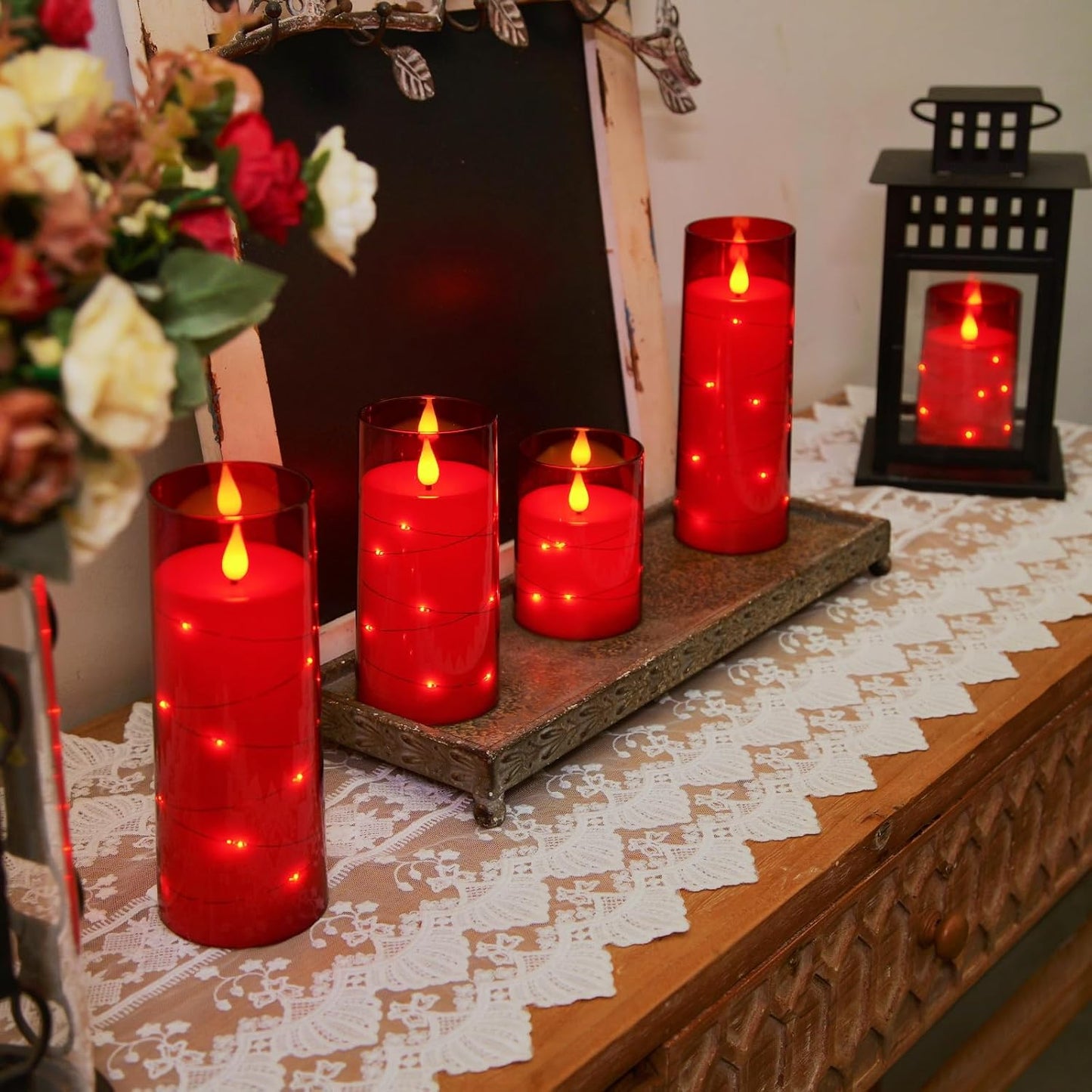 Homemory Flameless Candles with Embedded Star String Fairy Lights, Battery Operated Candles, LED Candle, Fake Candles with Remote Control and Timer for Halloween, Gray Acrylic, Set of 5(H4"5"6"8"8")