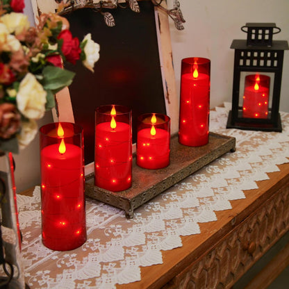 Homemory Flameless Candles with Embedded Star String Fairy Lights, Battery Operated Candles, LED Candle, Fake Candles with Remote Control and Timer for Halloween, Gray Acrylic, Set of 5(H4"5"6"8"8")