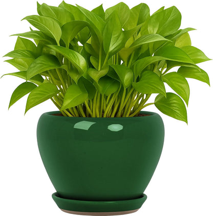 Deep Dream 6 Inch Plant Pots- Ceramic Planter Pot with Drainage Hole and Saucer, Round Flower Pot for Indoor Outdoor Succulent, Snake Plants and Cactus, Blue