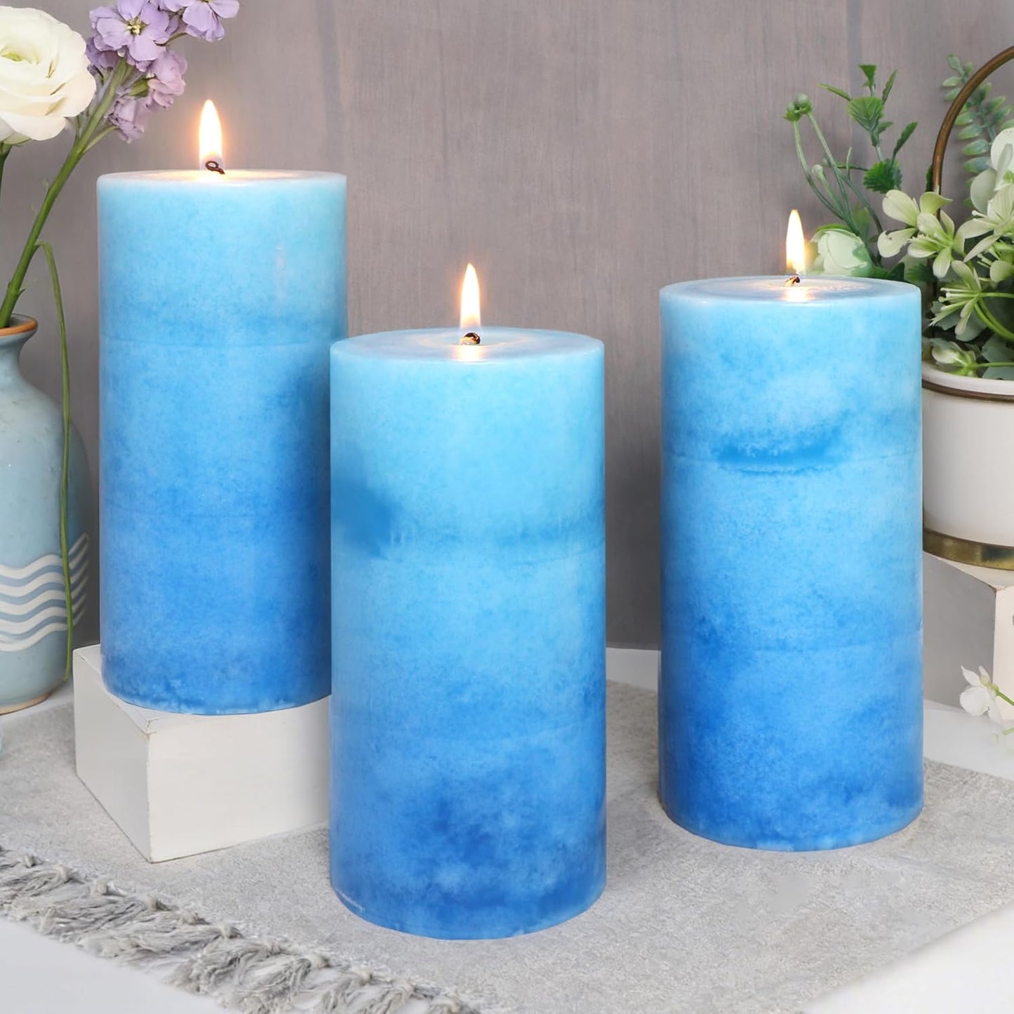 Pillar Candles Vanilla Cupcake Scented Immeiscent Aromatherapy Candle 50+ Hours Clean Burning Long Lasting Mottled Layered Candles for Home Scented SPA Restaurant Set of 3