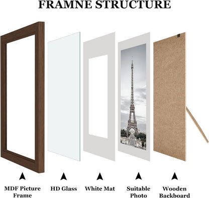 Povrgive Picture Frames, Made of Real Glass and Wooden Frame, Gallery Photo Frames Set of 10 for Collage Wall Decor, Multi Sizes Including 8x10, 5x7, 4x6 for Mounting or Tabletop Display, Wood