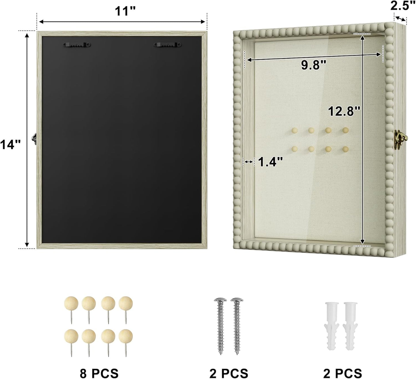 Love-KANKEI Shadow Box Frame 11x14, Deep Large Shadow Box Display Case with Unique Beads Door and Glass Window, Wood Memory Box for Pictures,Medals,Memorabilia,Collections White