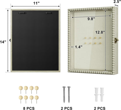 Love-KANKEI Shadow Box Frame 11x14, Deep Large Shadow Box Display Case with Unique Beads Door and Glass Window, Wood Memory Box for Pictures,Medals,Memorabilia,Collections White