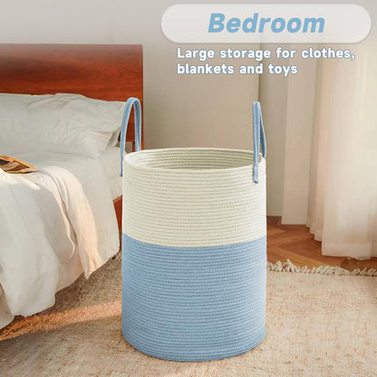 JMvicyroam Large Woven Laundry Basket Hamper,60L Cotton Rope Storage Bin for Blankets,Toys and Clothes,Decorative Tall Nursery Hamper for Living Room,Baby Nursery,Bathroom and Bedroom,Brown