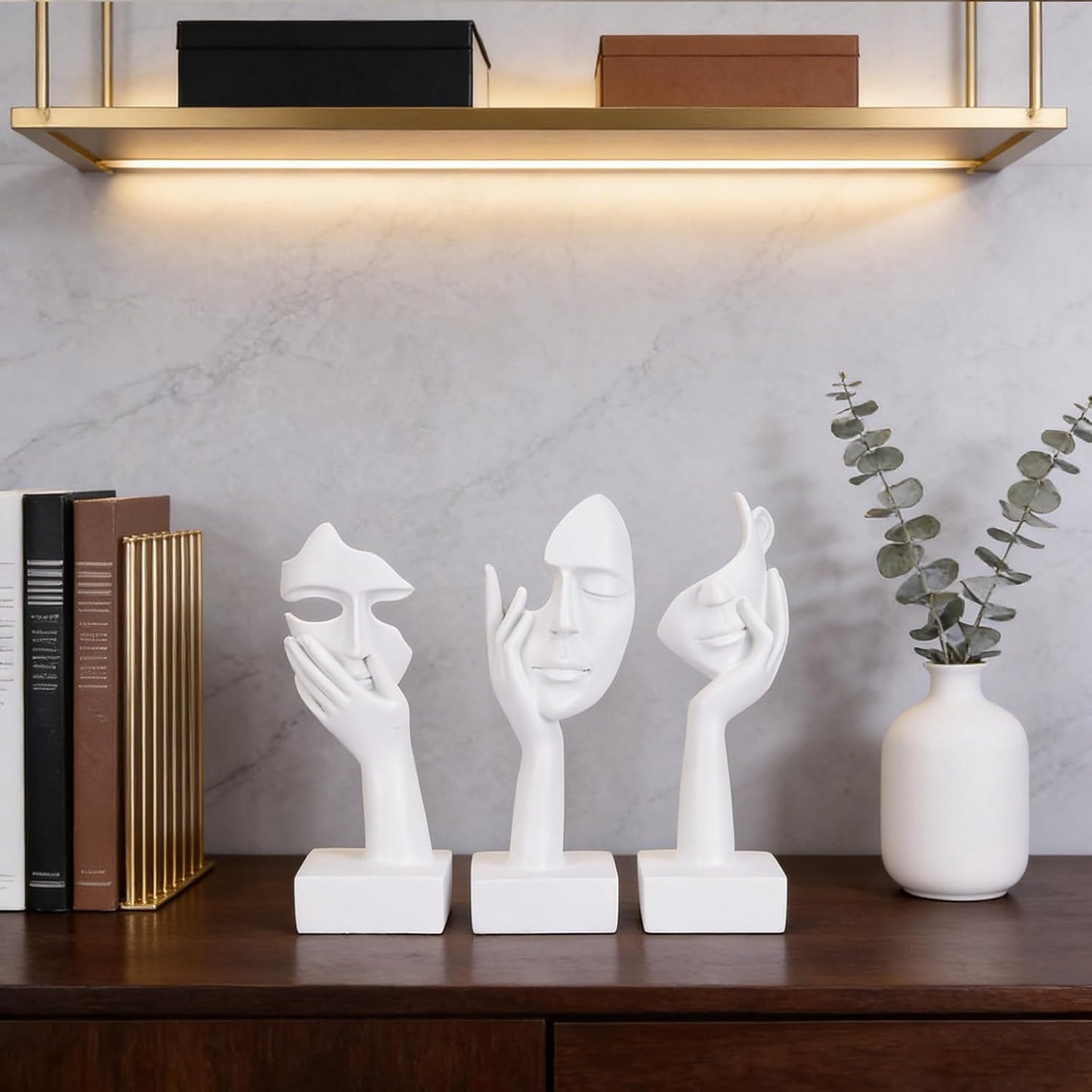 3 Pcs Thinker Small Statue Set - Black Gold Home Decor Abstract Art Figurines for Shelves, Living Room Coffee Table, Office Desktop (3 Pcs Gold, 6")