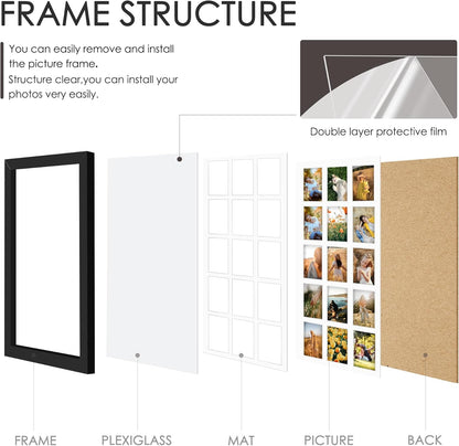 DUENPY 14x26 Collage Picture Frame 4x6 Collage Picture Frame Displays Twelve 4x6 inch Photos Available Horizontal Wall Mounting Display and Vertical Black - Colors A
