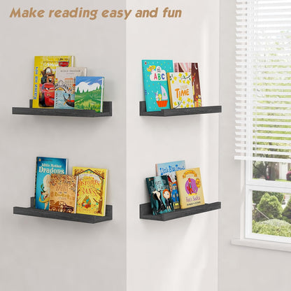 Forbena 36 Inch Floating Shelves for Wall 4-Pack, Large Nursery Book Shelves Bookshelf for Kids Bedroom, Long Picture Ledge Shelf with Lip for Living Room Photo Frames Art Display (White Solid Wood)