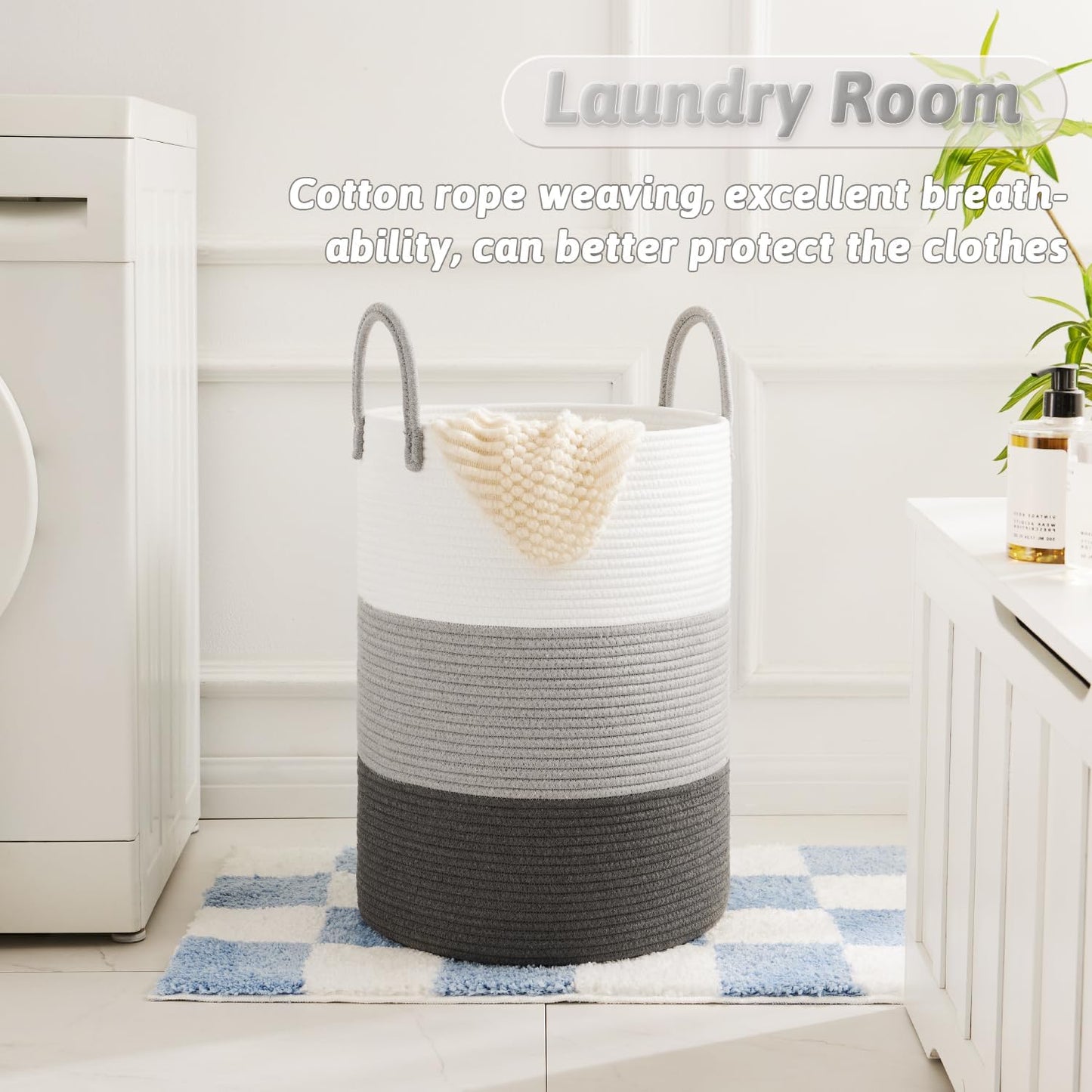 Artfeel Laundry Basket,Woven Cotton Rope Laundry Hamper,60L for Decor Storage of Dirty Clothes,Toys and Blankets in Bathroom,Baby Room and Living Room