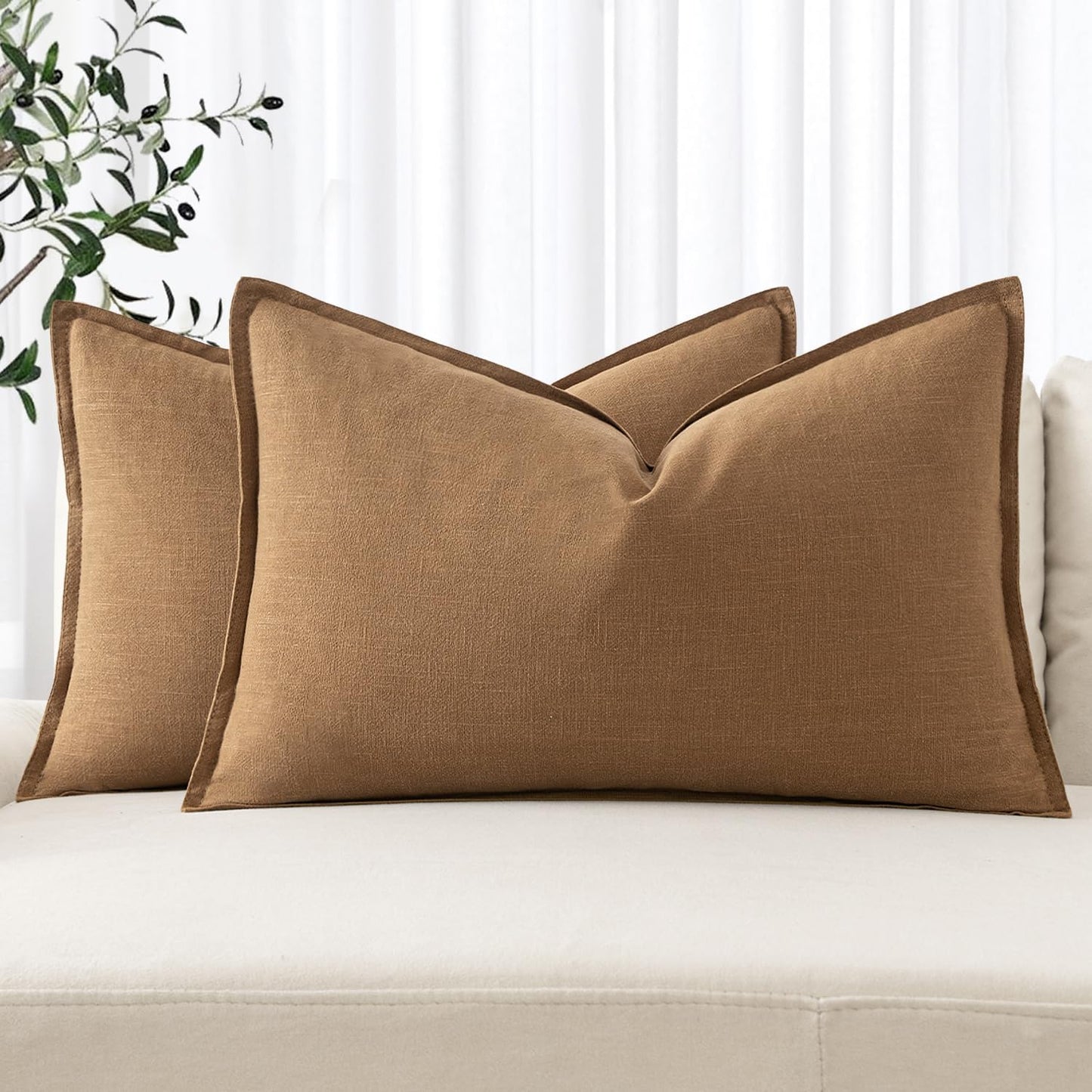 MIULEE Decorative Linen Euro Sham Pillow Covers 26x26 Cream White Boho Farmhouse Neutral Couch Throw Pillows for Bed Pack of 2 Accent Modern Pillowcase Sofa Livingroom Home Decor