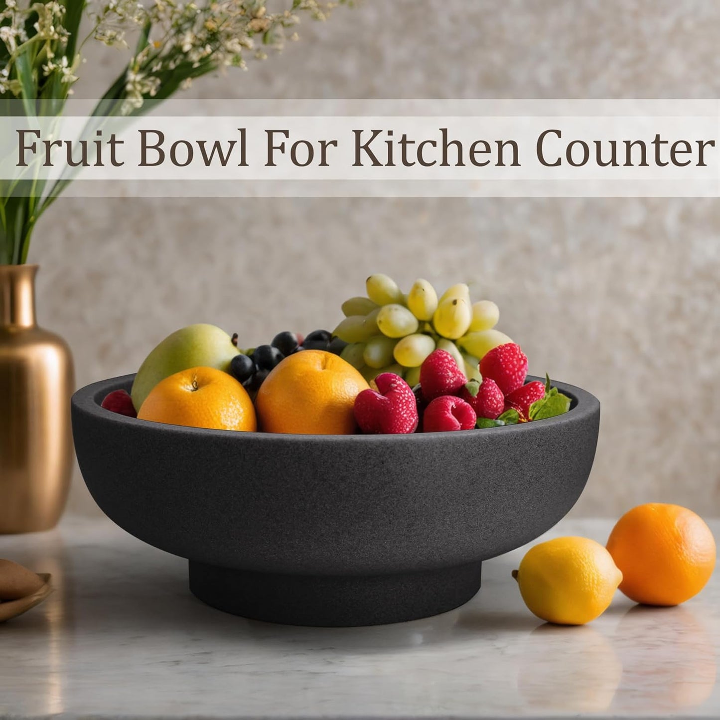 LIN CHUAN Large Decorative Bowl, Fruit Bowl for Kitchen Counter, Modern Resin Bowl for Home Decor, Key Holder for Entry Table, Sand Beige