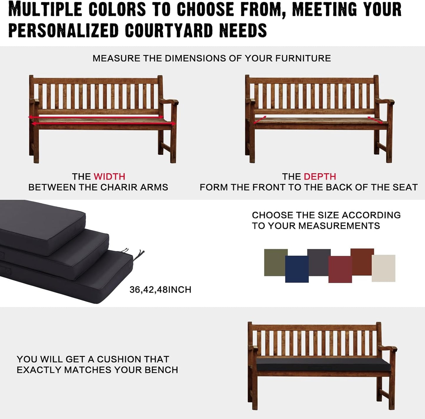 Outdoor Bench Cushion 48x18 Inch Waterproof with Memory Foam,Patio Bench Cushions for Outdoor/Indoor Furniture Porch Swing Cushion with Handle and Adjustable Strap,Navy Bule