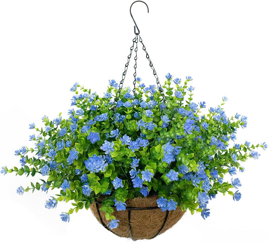 Artificial Hanging Flowers Basket, 12 UV-Resistant Bundles of Realistic Fake Flowers, Faux Plants for Outdoor Decor, Home, Garden, Porch, Patio, Spring & Summer Decorations, White