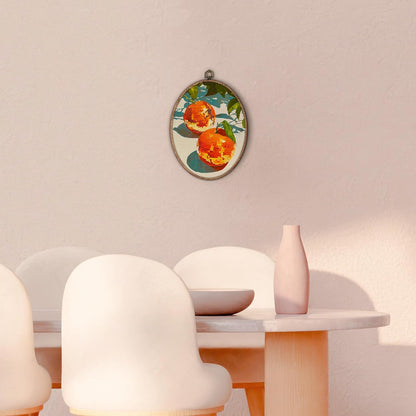 Trendy Funky Orange Disco Ball Oval Wall Art Framed, Funky Retro Oval Wall Decor, Trendy Aesthetic Hanging Canvas Prints Wall Sculptures for Home Living Room Bedroom Decor, 8.5x11.5 Inch