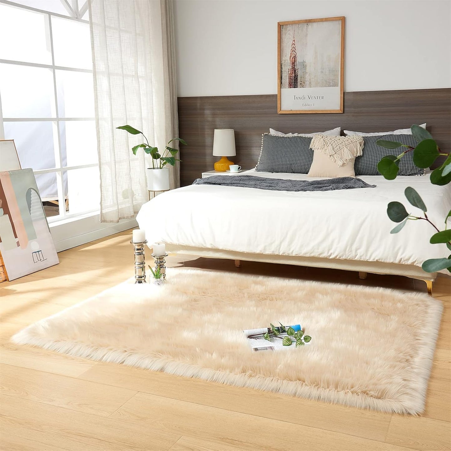 EasyJoy Ultra Soft Fluffy/Fuzzy Shaggy Area Rug Faux Fur Chair Cover Seat Pad for Bedroom Floor Sofa Living Room (2 x 6 ft Sheepskin, Beige)