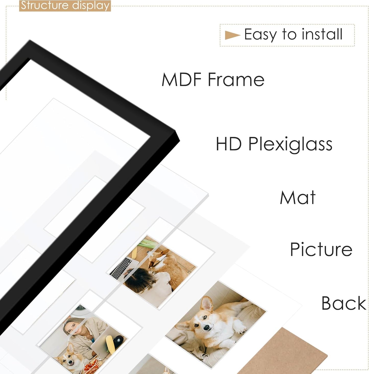 DUENPY 14x26 Collage Picture Frame 4x6 Collage Picture Frame Displays Twelve 4x6 inch Photos Available Horizontal Wall Mounting Display and Vertical Black - Colors A