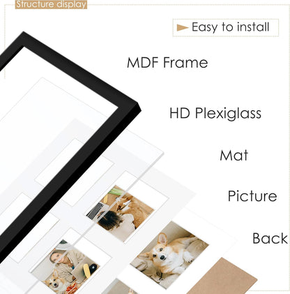 DUENPY 14x26 Collage Picture Frame 4x6 Collage Picture Frame Displays Twelve 4x6 inch Photos Available Horizontal Wall Mounting Display and Vertical Black - Colors A