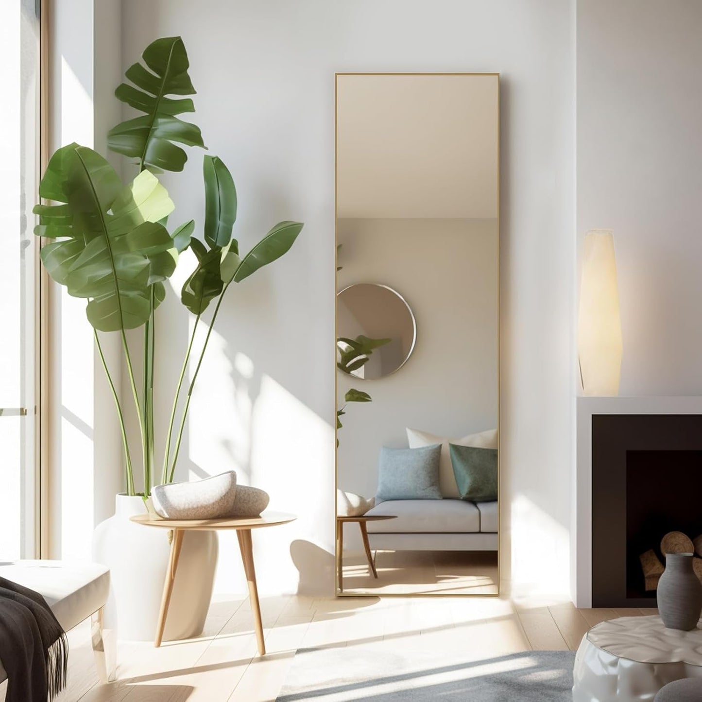 Mirror Full Length, Upgraded Body Wall Mirrors with Shatter-Proof Glass, Floor Standing, Hanging or Leaning, Tall Mirror with Stand Aluminum Alloy Frame for Bedroom