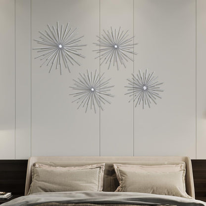 Shimeyao 4 Pcs Metal Starburst Wall Decor Black Metal Wall Art 3D Spike Bling Finish Star Burst Hangings Accents Sculptures Set Modern Mid Century Decorations for Living Room Bedroom Entryway