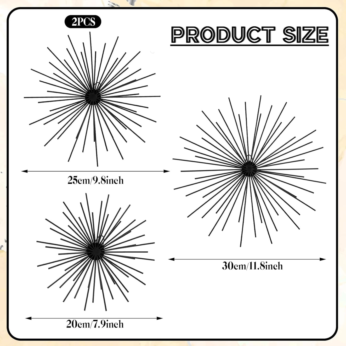Shimeyao 4 Pcs Metal Starburst Wall Decor Black Metal Wall Art 3D Spike Bling Finish Star Burst Hangings Accents Sculptures Set Modern Mid Century Decorations for Living Room Bedroom Entryway