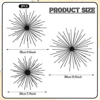 Shimeyao 4 Pcs Metal Starburst Wall Decor Black Metal Wall Art 3D Spike Bling Finish Star Burst Hangings Accents Sculptures Set Modern Mid Century Decorations for Living Room Bedroom Entryway