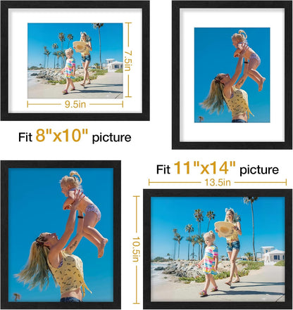 Vittanly 8x10 Picture Frames Set of 9, Shatter Resistant Plexiglass, Display 5x7 Pictures with Mat or 8x10 without Mat, Photo Frames for Wall or Tabletop, Engineered Wood, Black - Colors B
