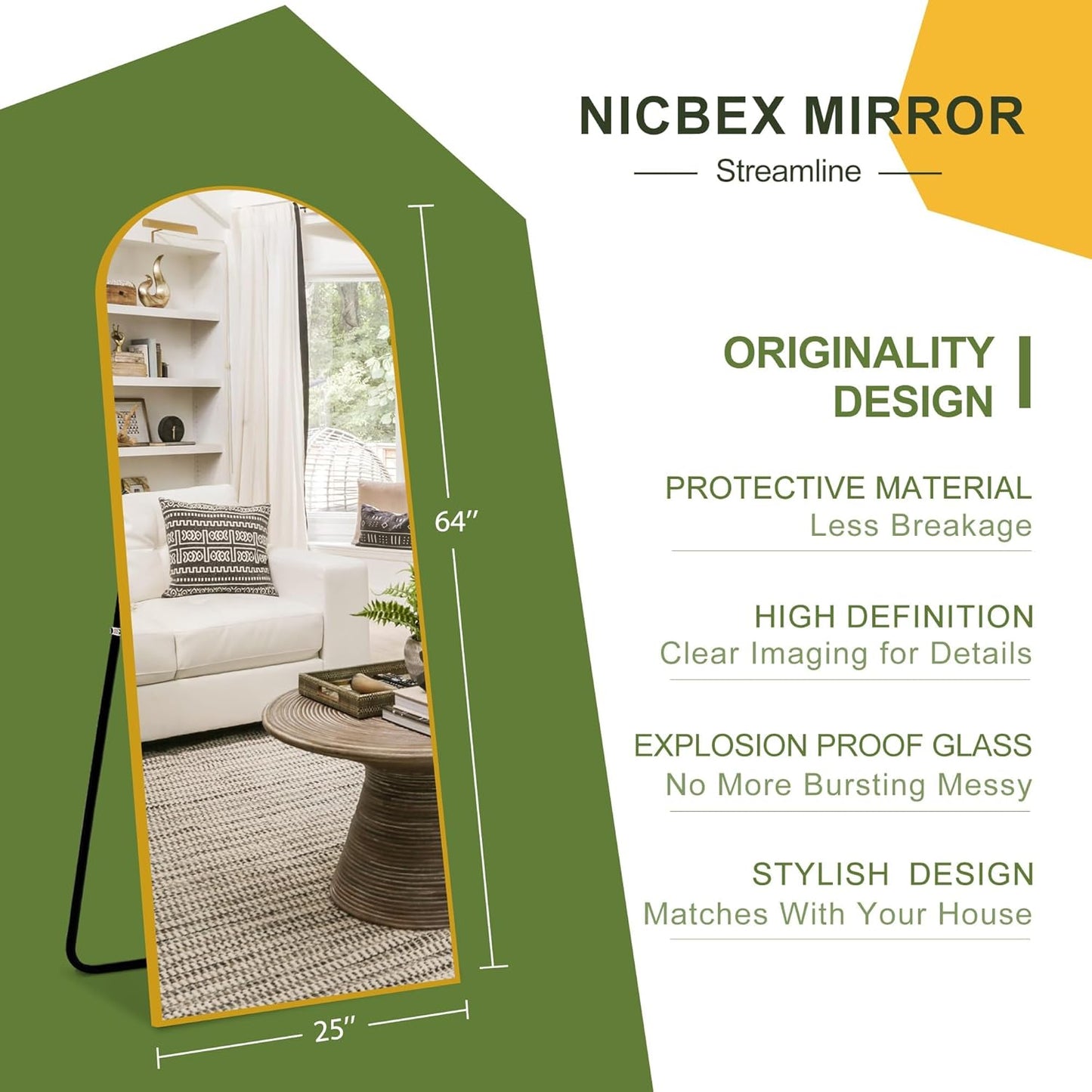 NicBex Full Length Mirror with Stand, 56"x19" Aluminum Alloy Frame Floor Mirror, Black, Shatter-Proof Glass - Free Standing, Leaning Against Wall or Wall-Mounted, for Bedroom Living Room Dressing Room