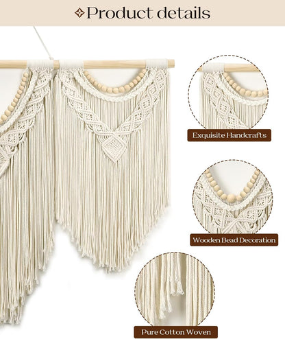 Tempospark Large Macrame Wall Hanging, 43" Wx32 L Boho Wall Hangings for Living Room Bedroom Nursery, Boho Chic Large Macrame Tapestry for Bedroom Wall Decor (Tassel)
