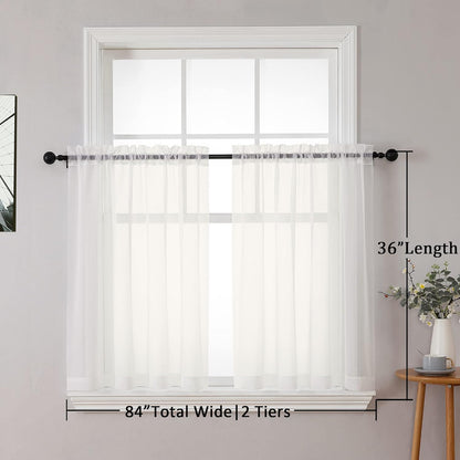 Chyhomenyc Sheer White Valances for Windows 2 Pack, Small Window Curtains for Living Room Bathroom Cafe Laundry Basement, Modern Top Dual Rod Pocket Voile Curtain, 42W x 14L inches, White - Colors C