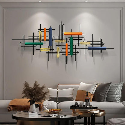 homary Large Metal Wall Art – 47.2" Modern 3D Abstract Geometric Overlapping Design, Iron Wall Decor for Living Room, Dining Room, Office