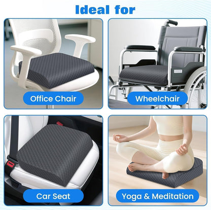 Seat Cushion, Memory Foam Chair Pad for Sciatica & Hip Pain Relief, Non-Slip Cushion for Office, Home, Car, Large Desk Chair Cushion, Washable Cover & Handle, Large, Black