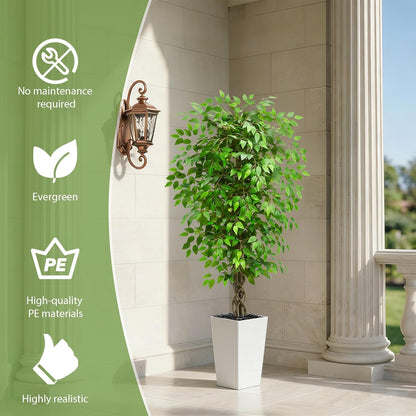 Artificial Ficus Tree 6FT Faux Plants Indoor Tall Fake Plants with White Planter, Green Lifelike Lush Fake Ficus Tree for Home Living Room Bedroom Outdoor Balcony House Office Decor